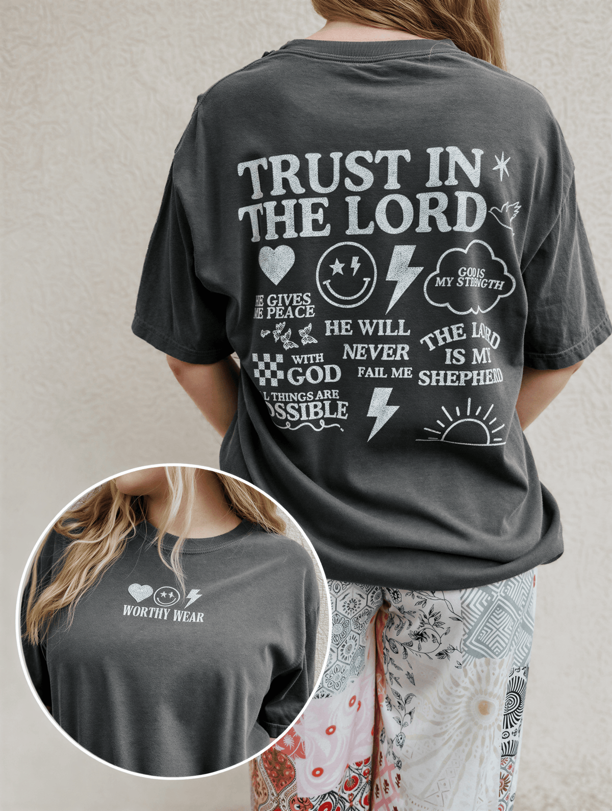 model wearing Trust Talks Tee