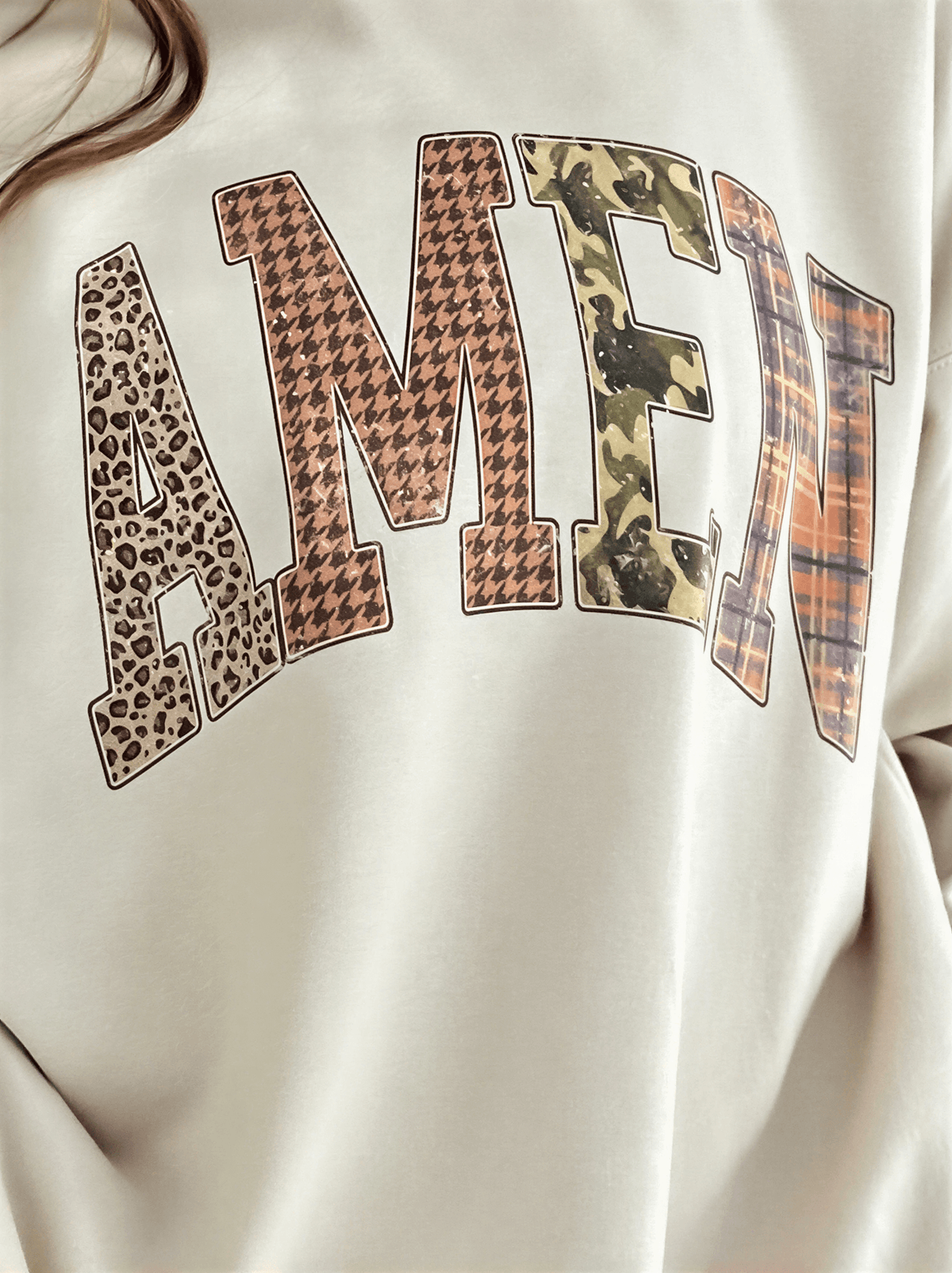 model wearing AMEN Patchwork Sweatshirt