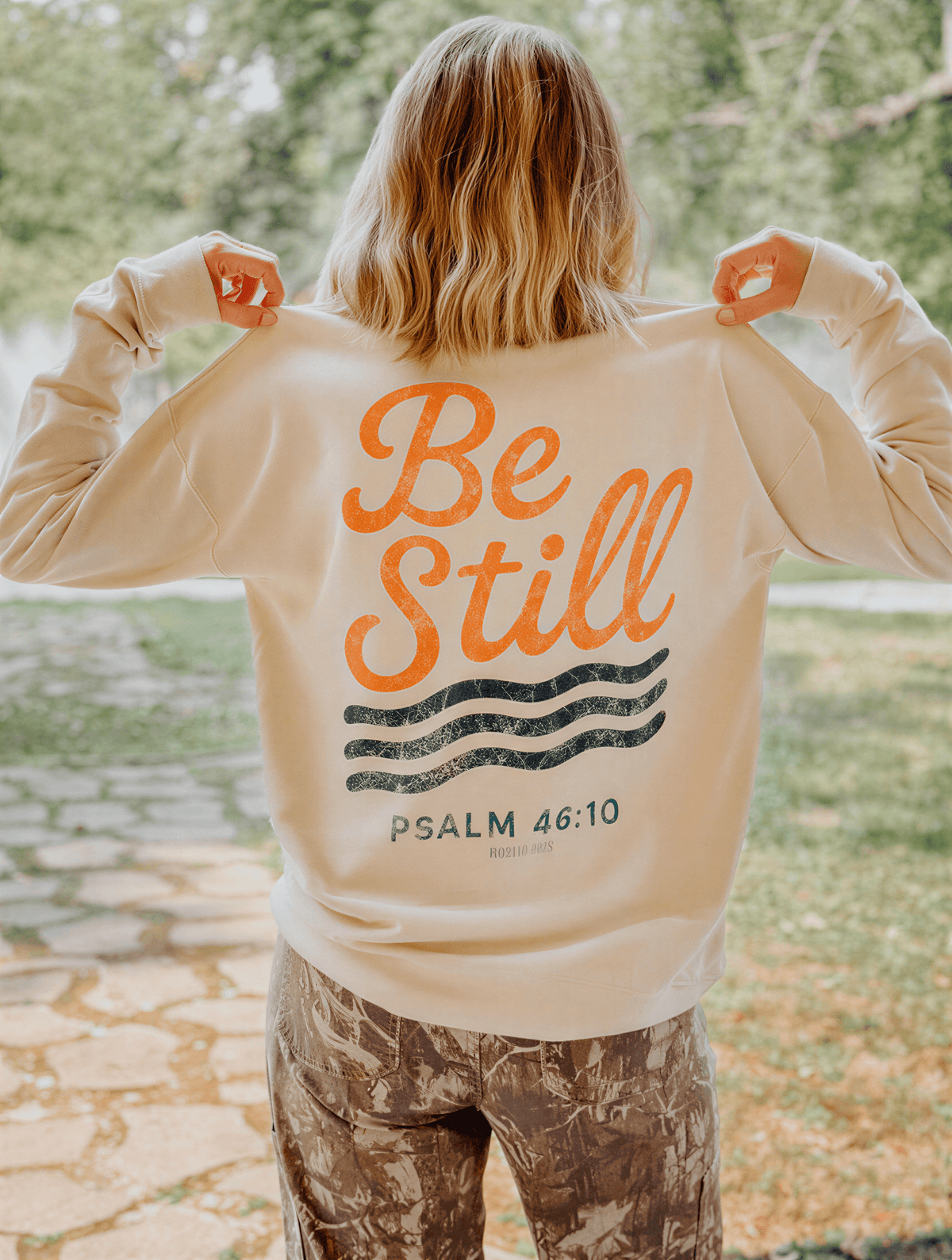 model wearing Be Still - Fall Edition Sweatshirt