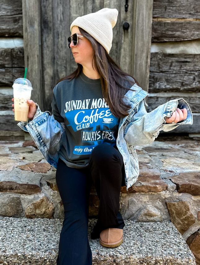 model wearing Sunday Coffee Club Tee