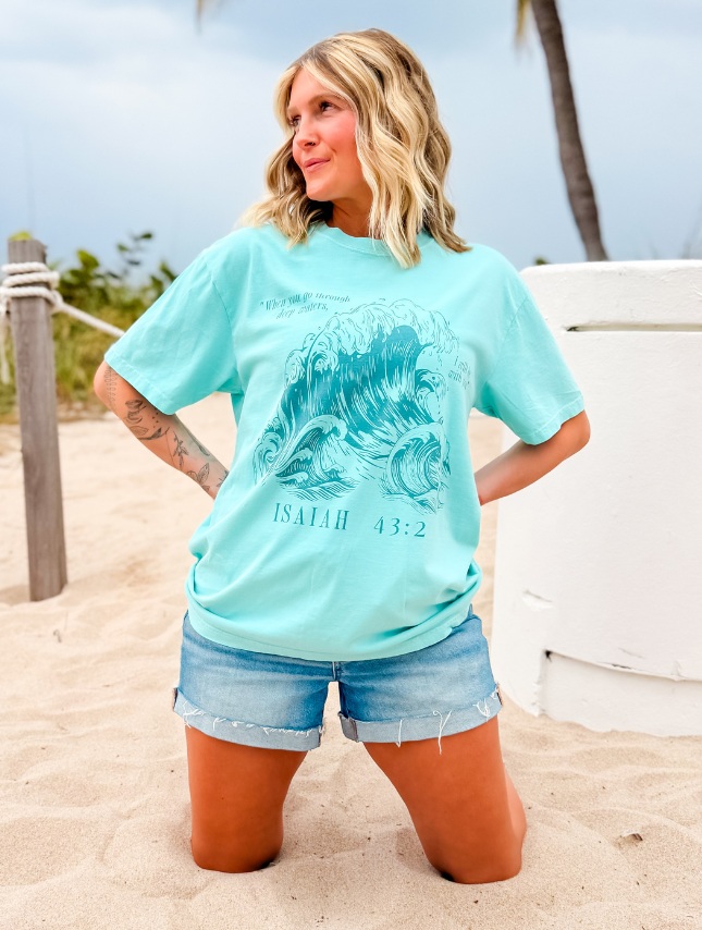 model wearing Isaiah 43:2 Tee