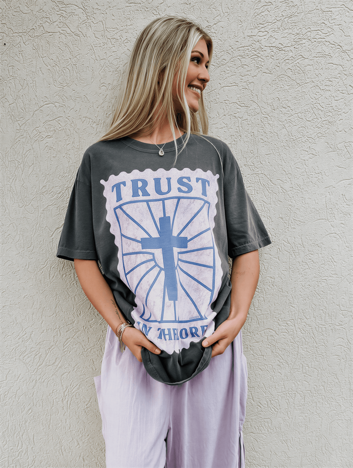 model wearing Retro Trust In The Lord Tee