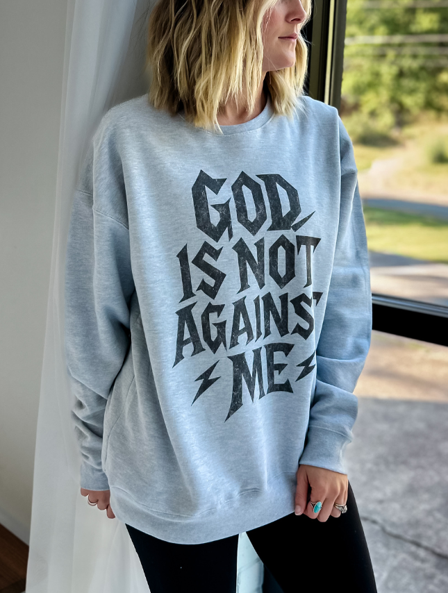 model wearing Not Against Me Sweatshirt