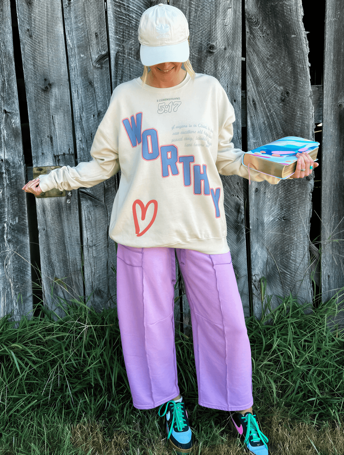 model wearing Worthy 5:17 Sweatshirt