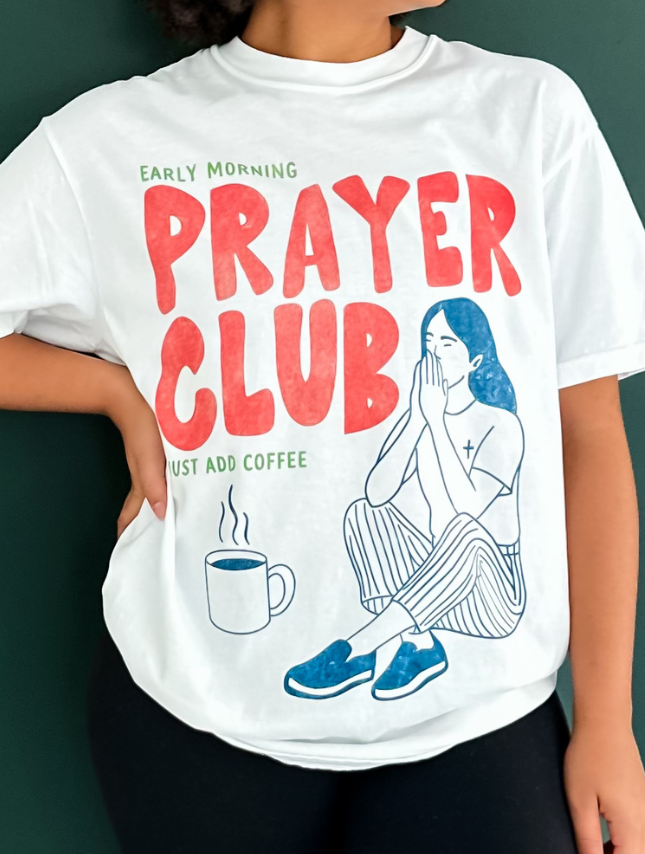 model wearing Prayer Club Tee