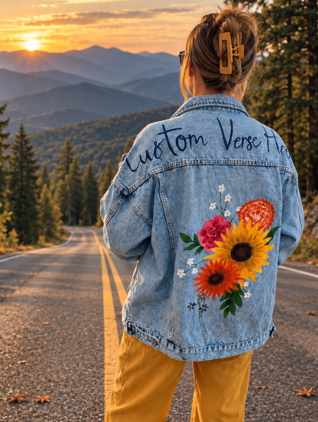 Custom Hand-Painted Jean Jacket - Sunflower Bouquet