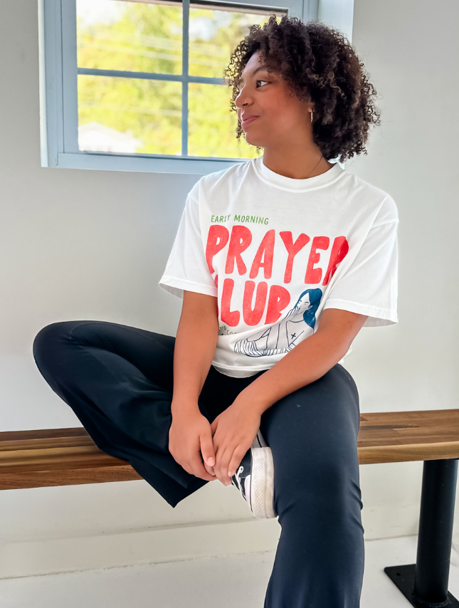 model wearing Prayer Club Tee