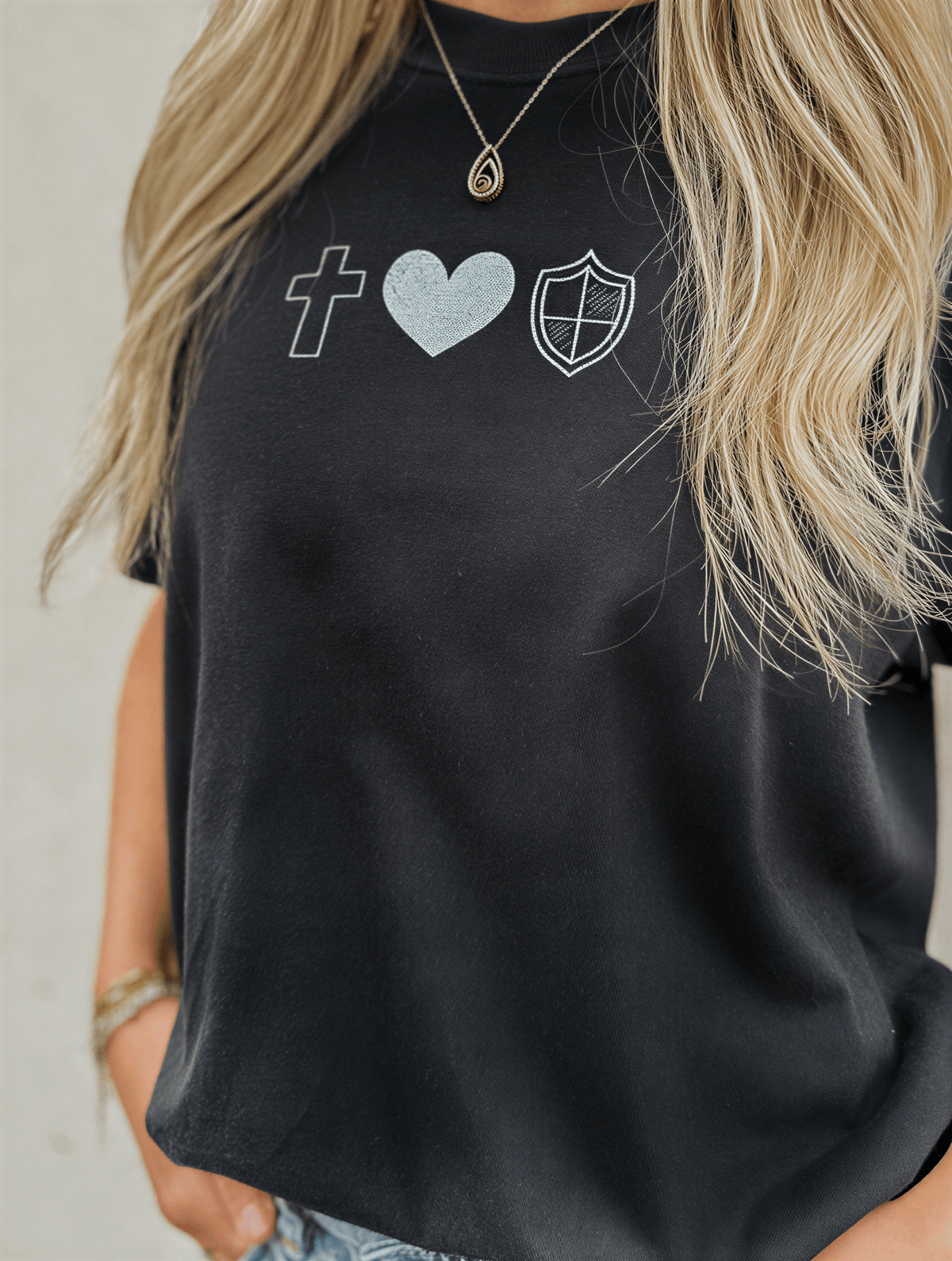 model wearing Worship Is My Weapon Tee