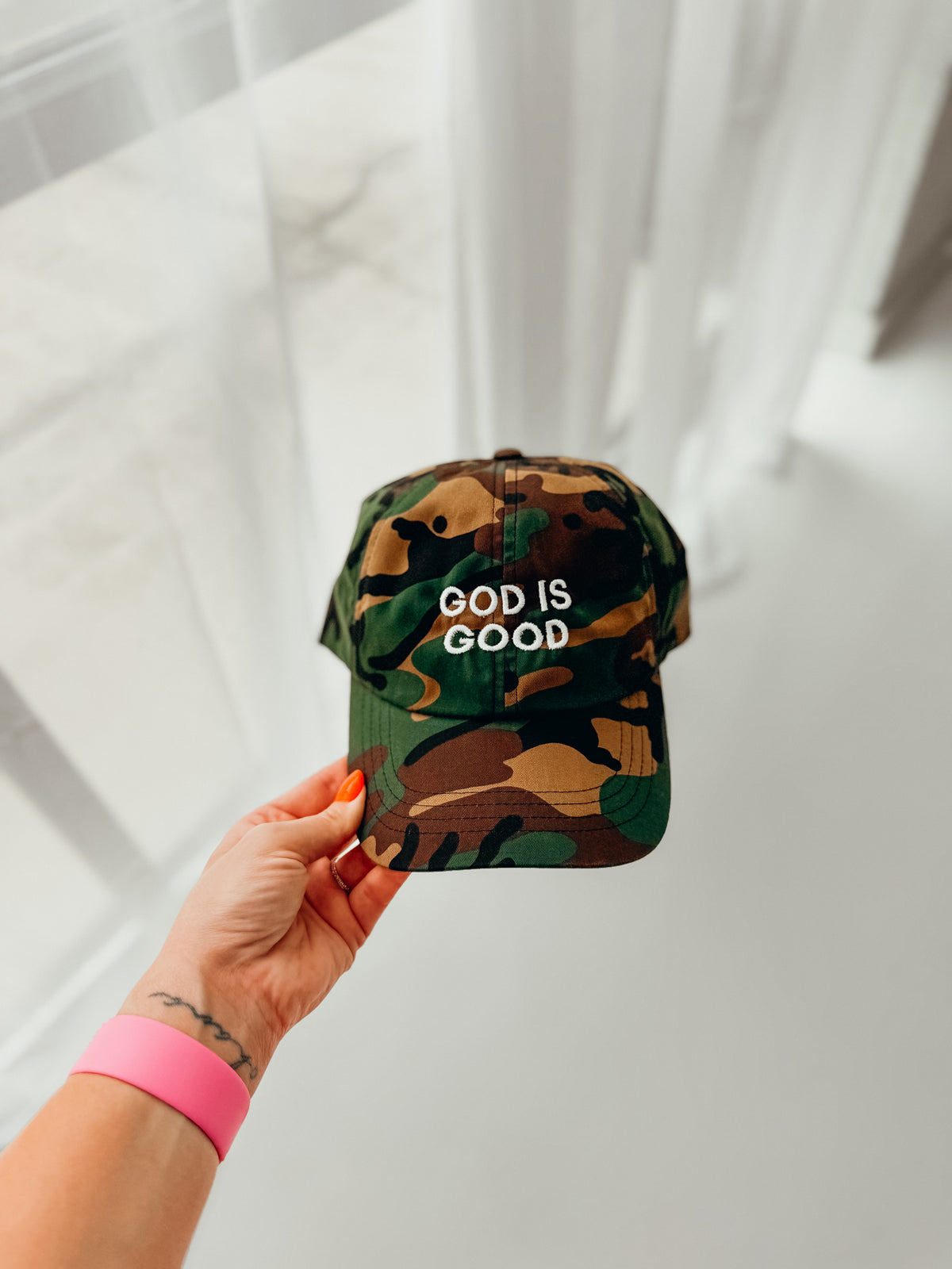 God Is Good Embroidered Camo Cap