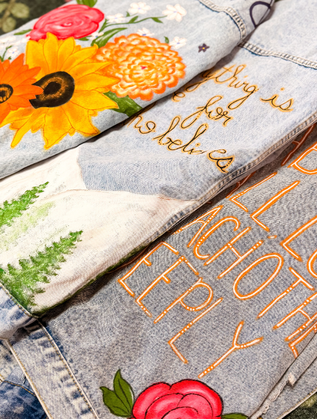 Custom Hand-Painted Jean Jacket - Sunflower Bouquet