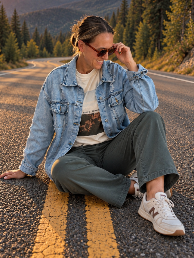 Custom Hand-Painted Jean Jacket - Fall Flowers