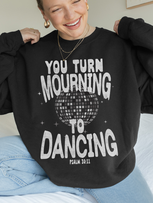 model wearing Turn Mourning To Dancing Sweatshirt