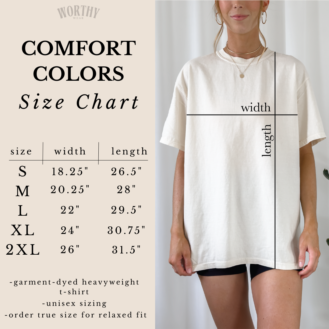 worthy wear tee size chart