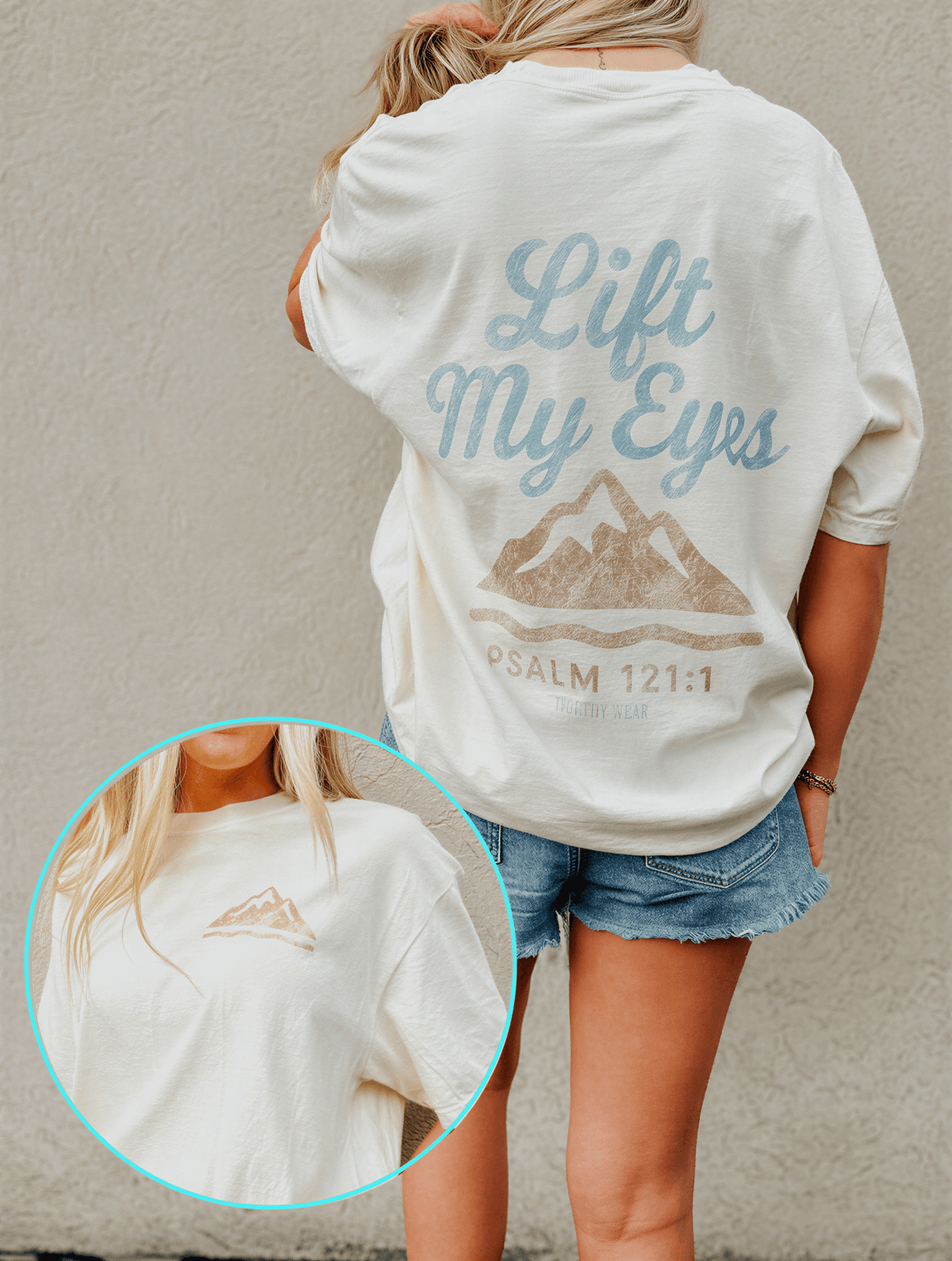 model wearing Lift My Eyes Tee