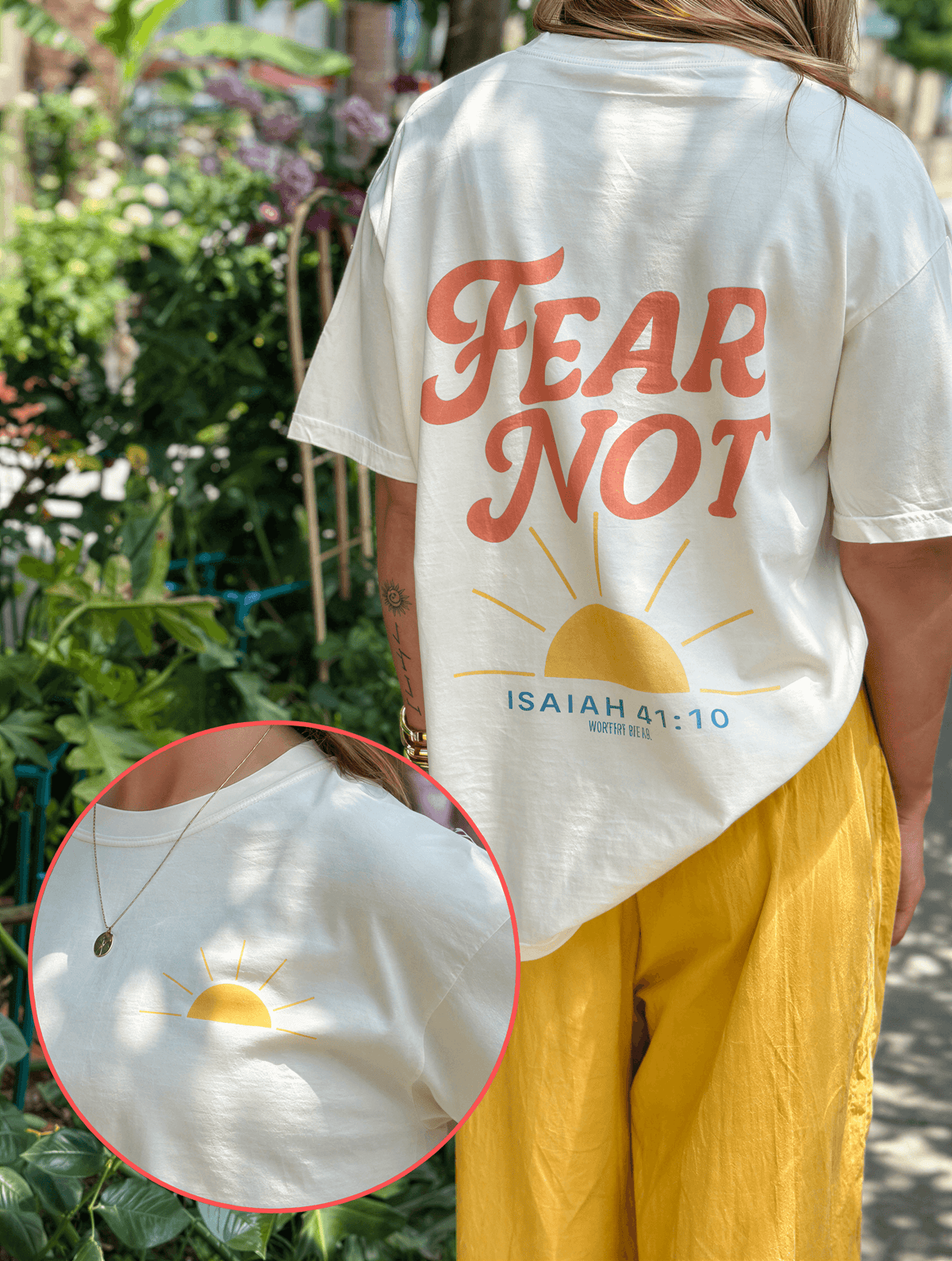 model wearing Fear Not Tee