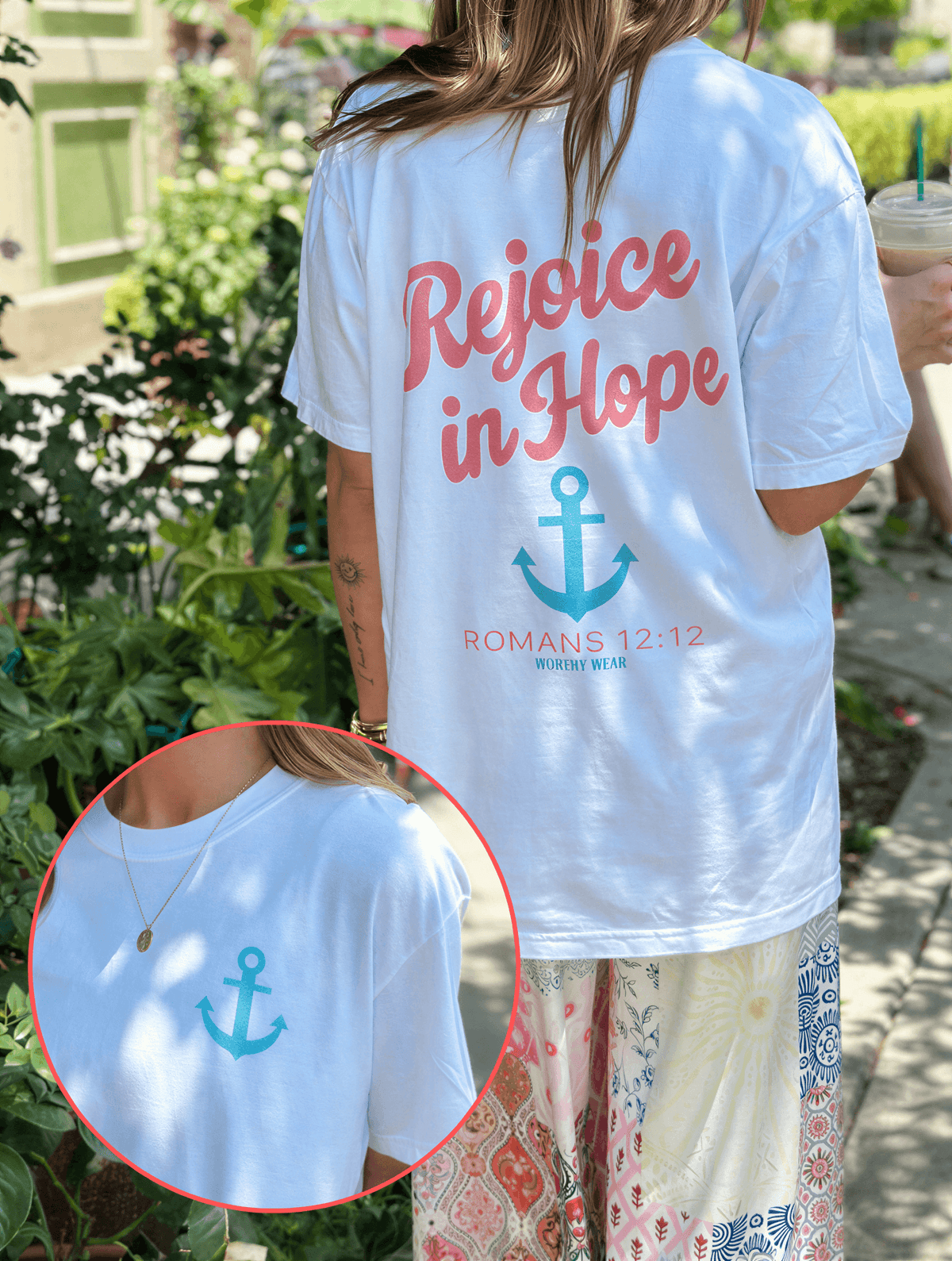 model wearing Rejoice In Hope Tee