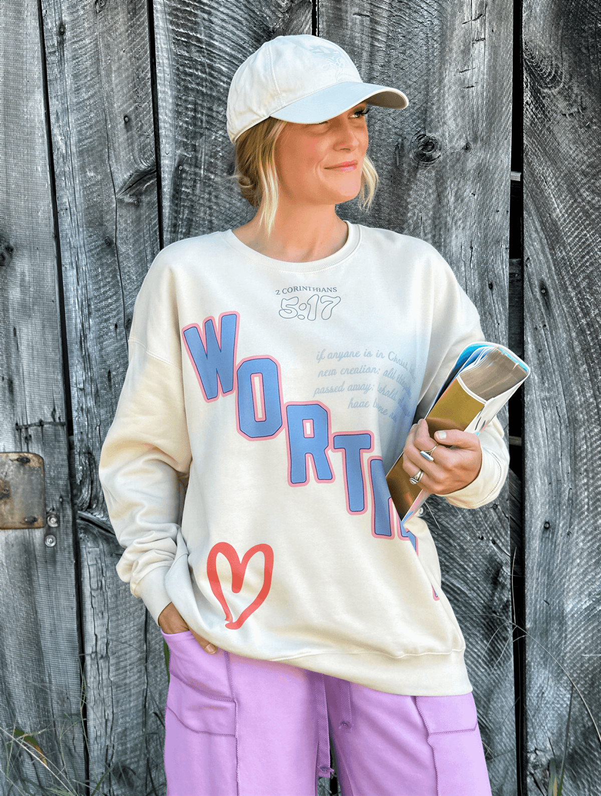 model wearing Worthy 5:17 Sweatshirt