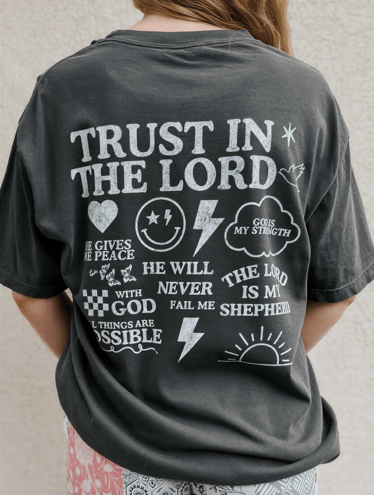 model wearing Trust Talks Tee