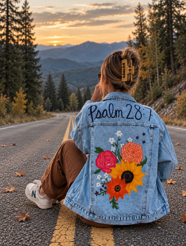 Custom Hand-Painted Jean Jacket - Sunflower Bouquet