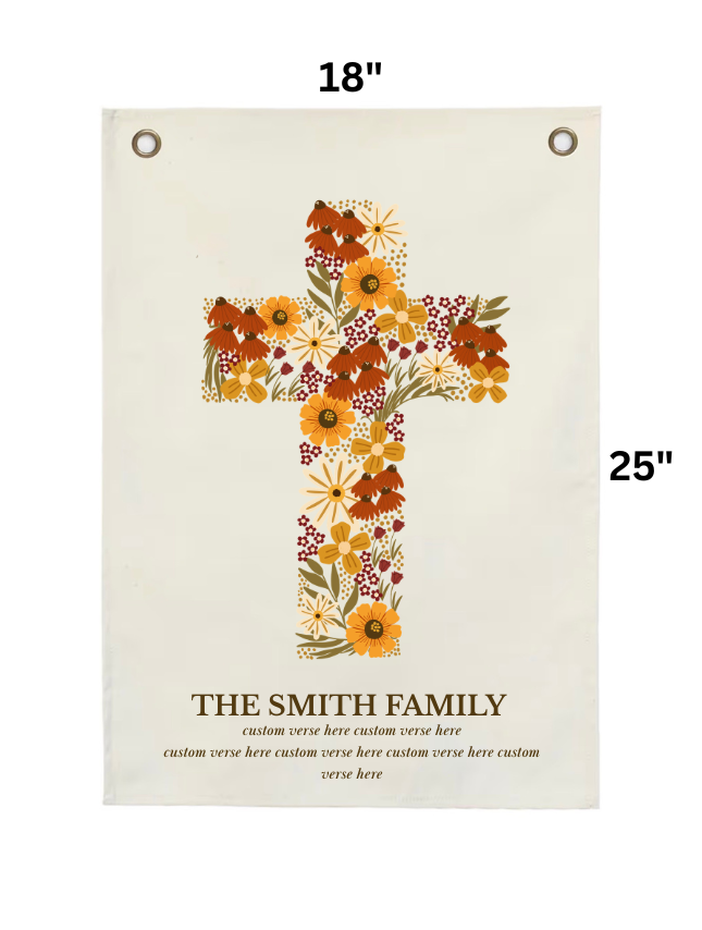 Fall Floral Cross Personalized Tapestry