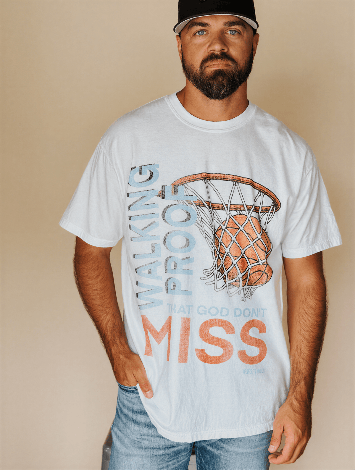 model wearing God Don't Miss Tee