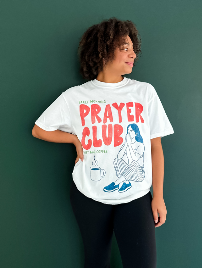 model wearing Prayer Club Tee