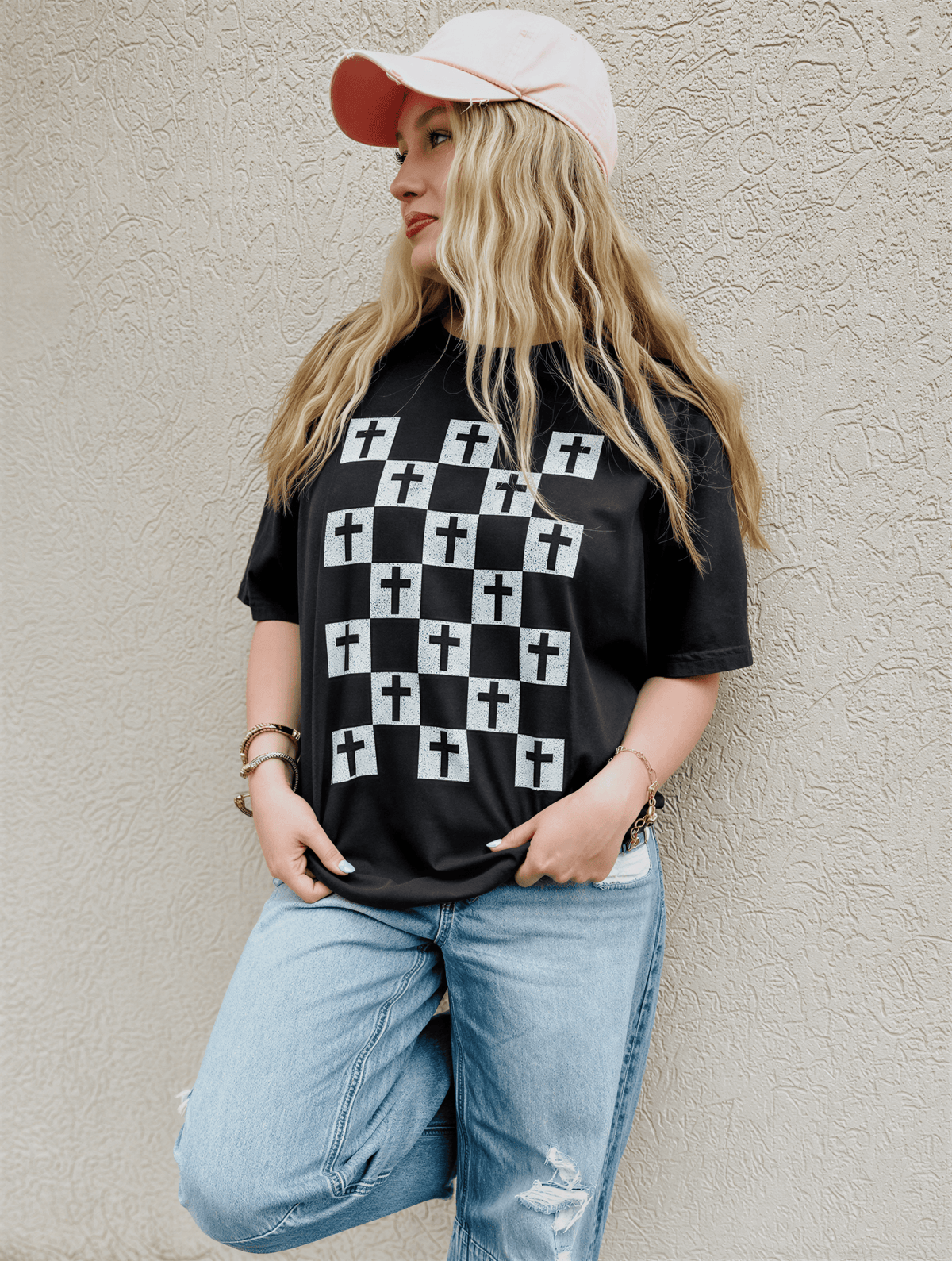 model wearing Bold Crosses Tee - Black