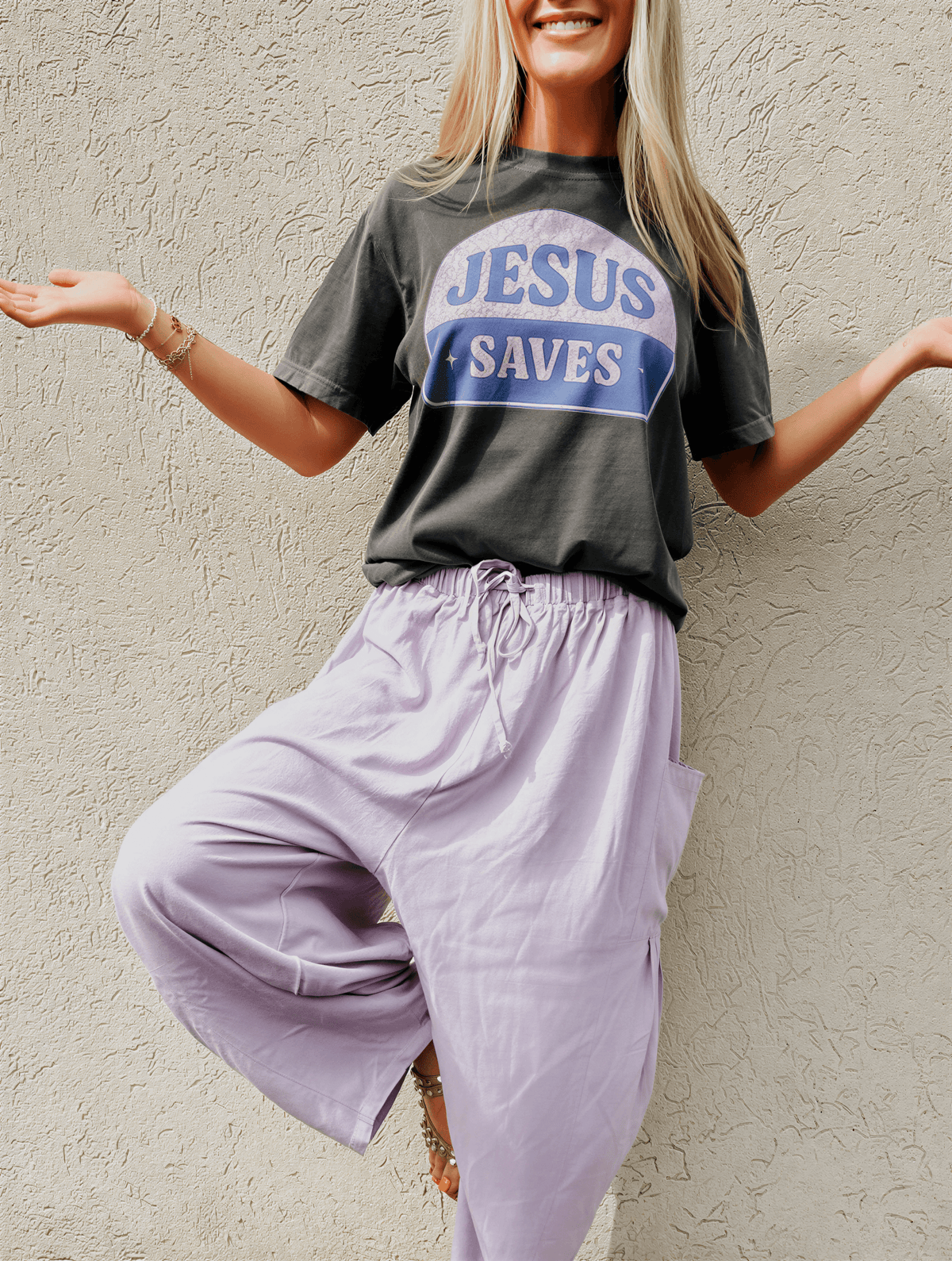 model wearing Retro Jesus Saves Tee