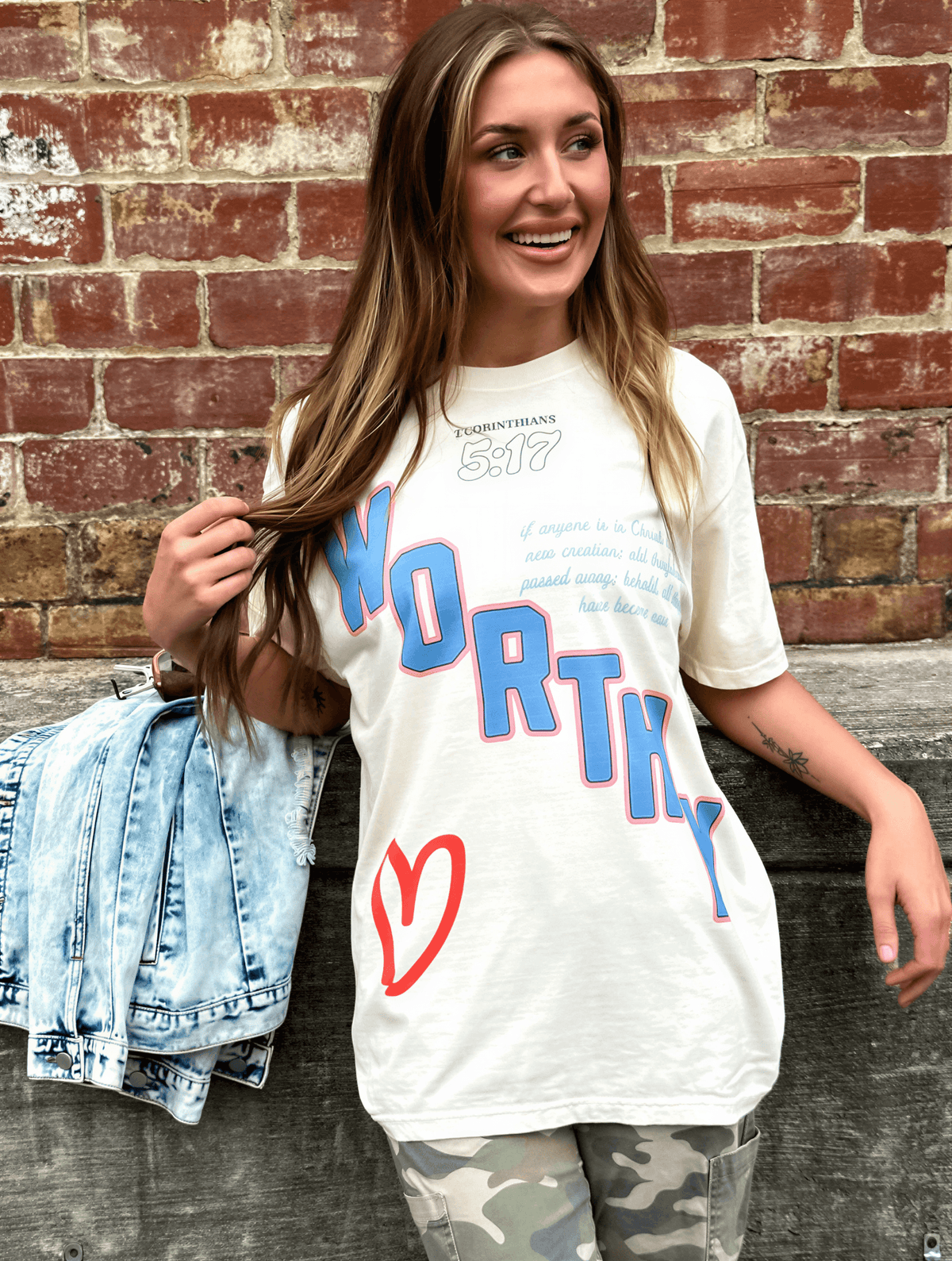 model wearing Worthy 5:17 Tee