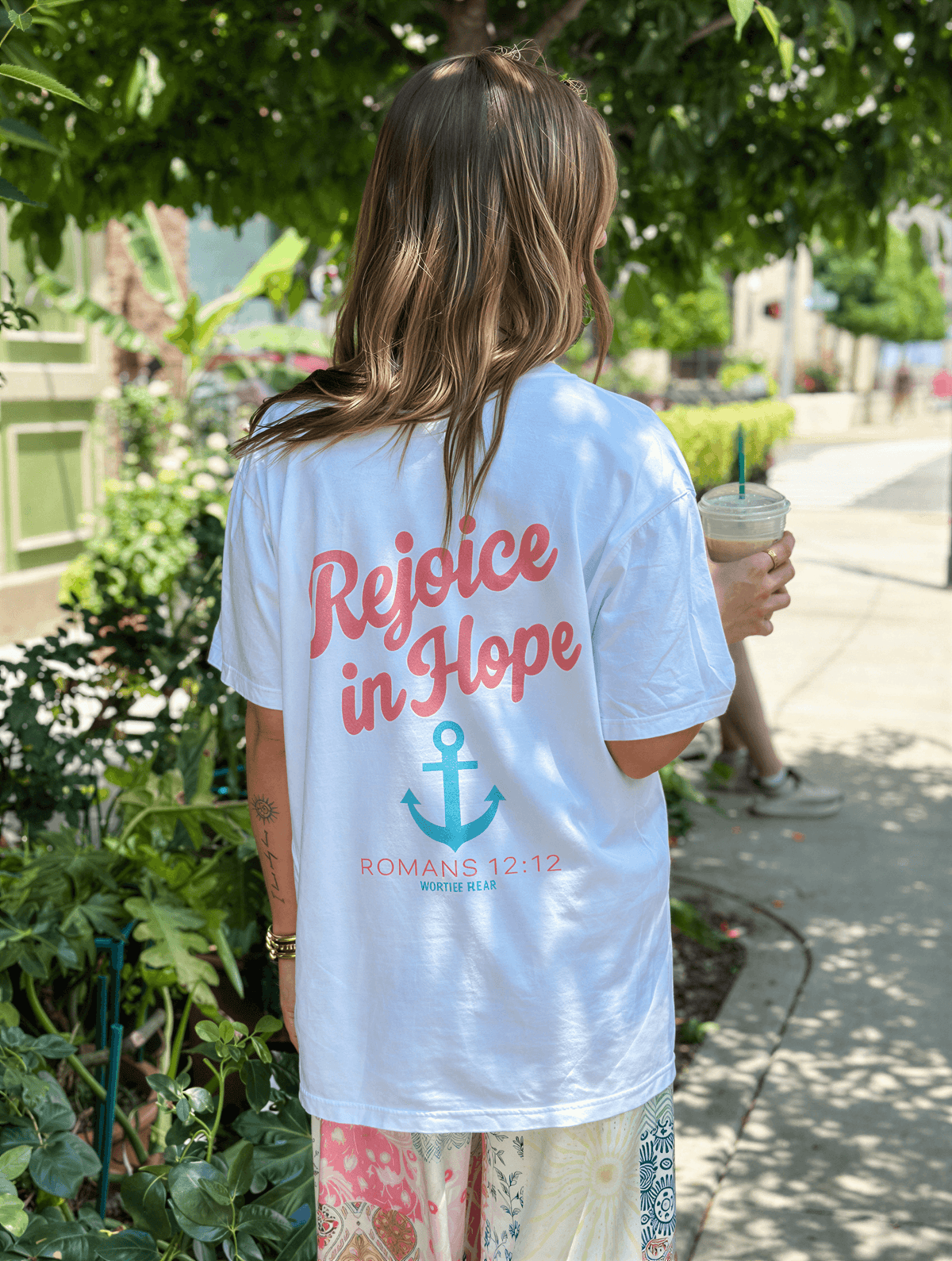 model wearing Rejoice In Hope Tee
