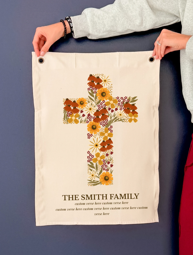 Fall Floral Cross Personalized Tapestry