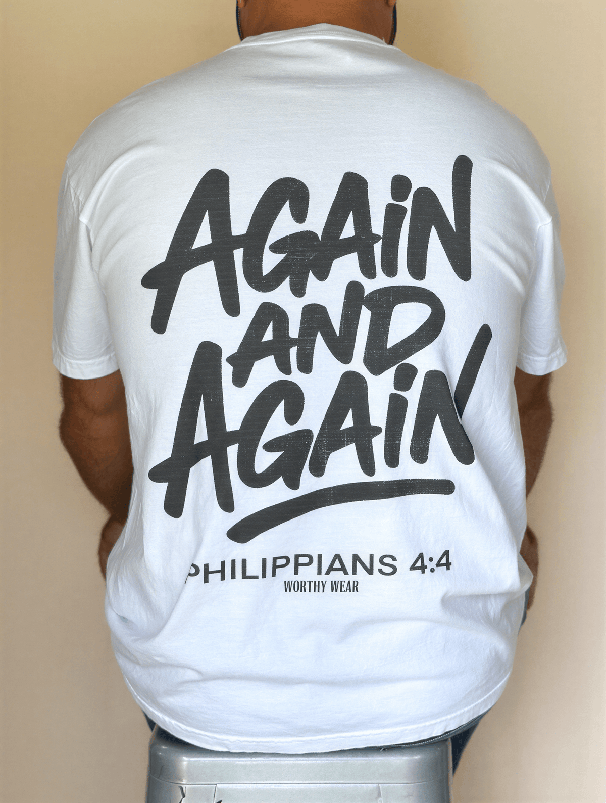 model wearing Rejoice Again and Again Tee