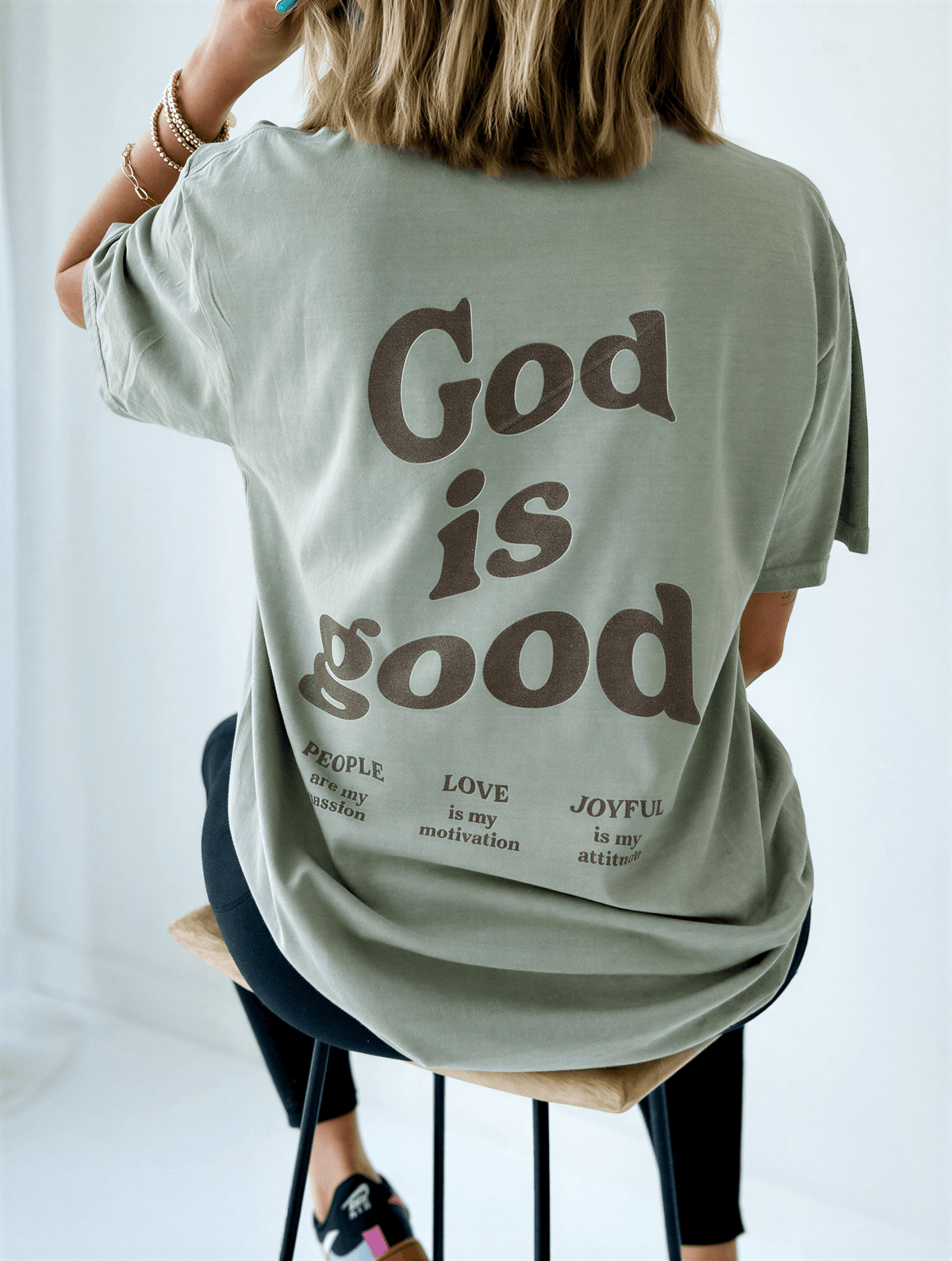 model wearing God Is Good Tee