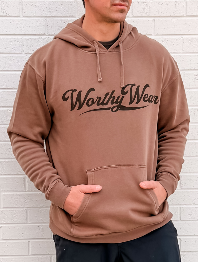 model wearing Worthy Wear Pigment-Dye Hoodie 