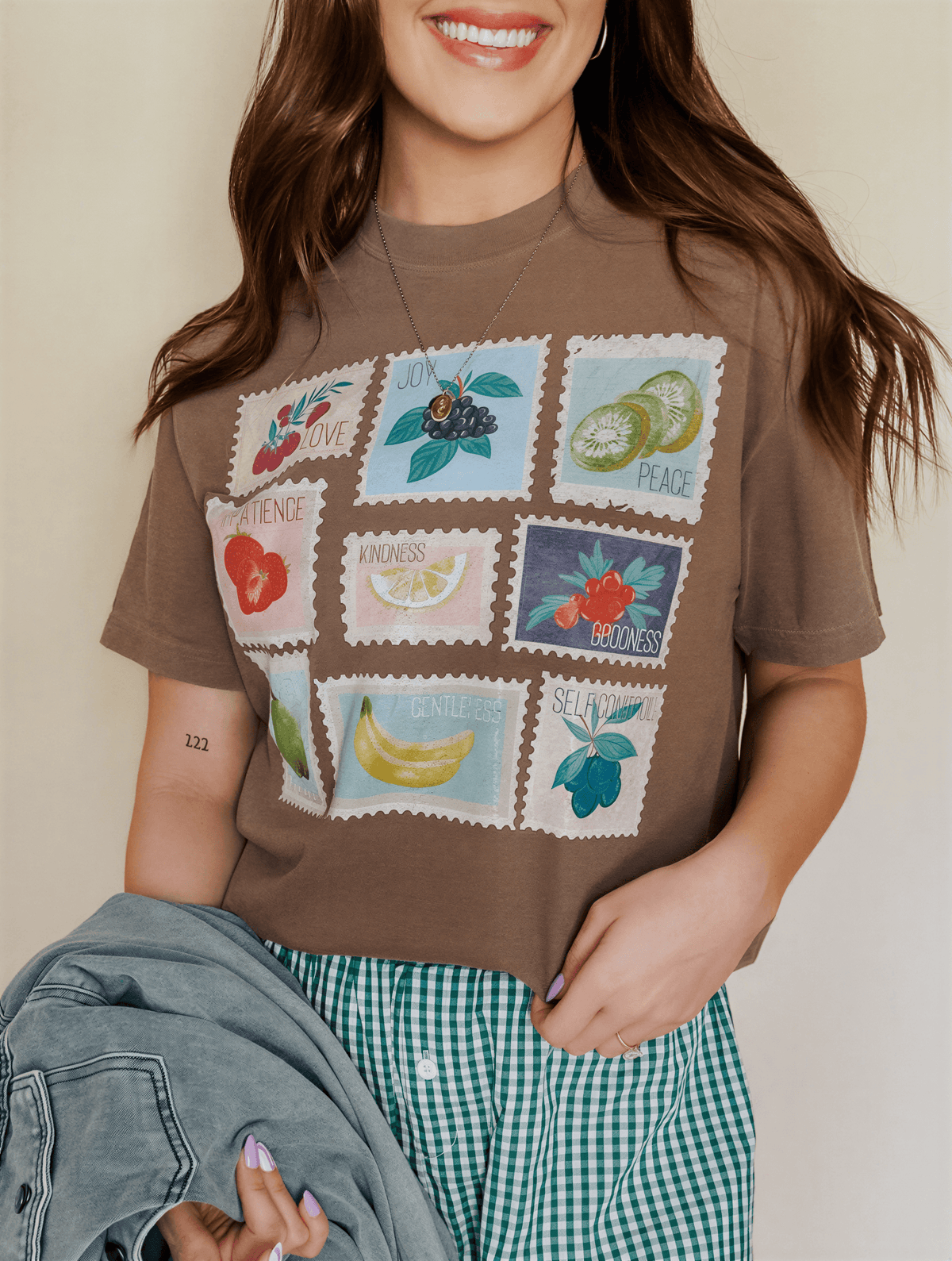 model wearing Fruit of the Spirit Stamps Tee