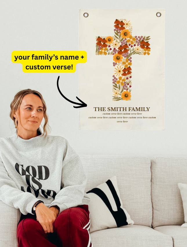 Fall Floral Cross Personalized Tapestry