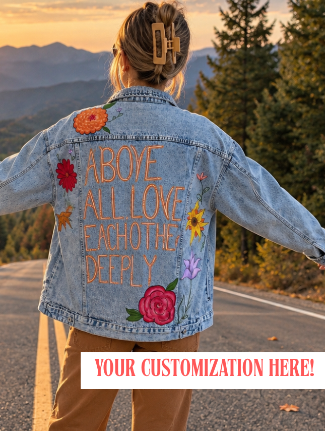 Custom Hand-Painted Jean Jacket - Fall Flowers