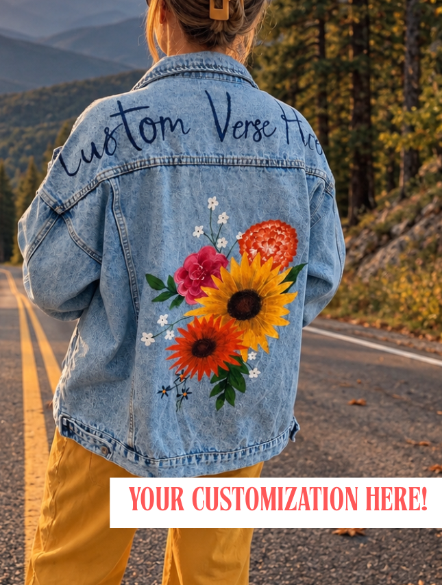 Custom Hand-Painted Jean Jacket - Sunflower Bouquet