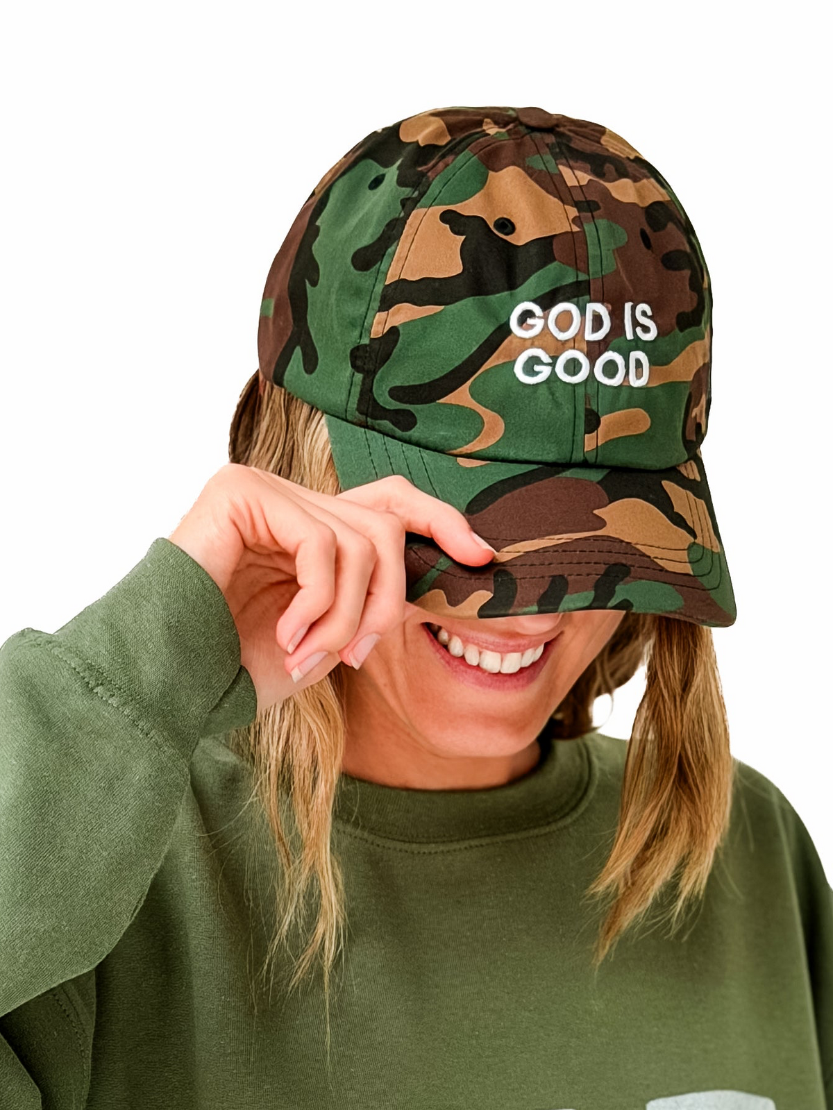God Is Good Embroidered Camo Cap