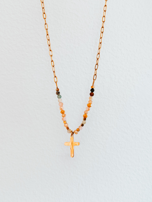Boho Natural Stone Cross Necklace