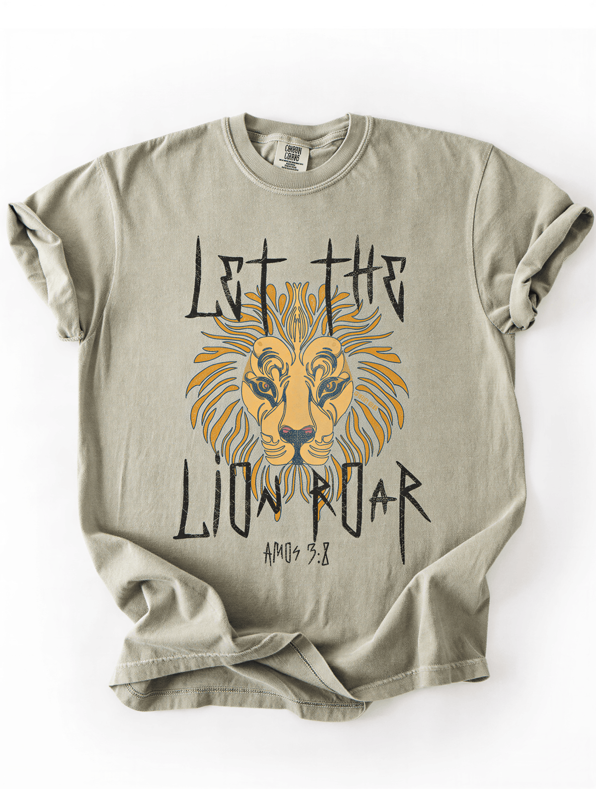 flat lay of let the lion roar tee