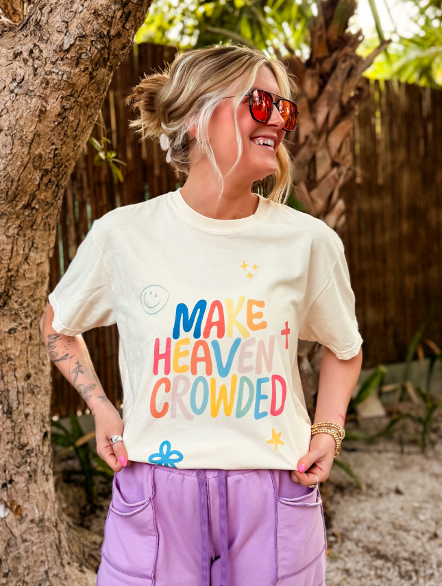 model wearing Make Heaven Crowded Tee
