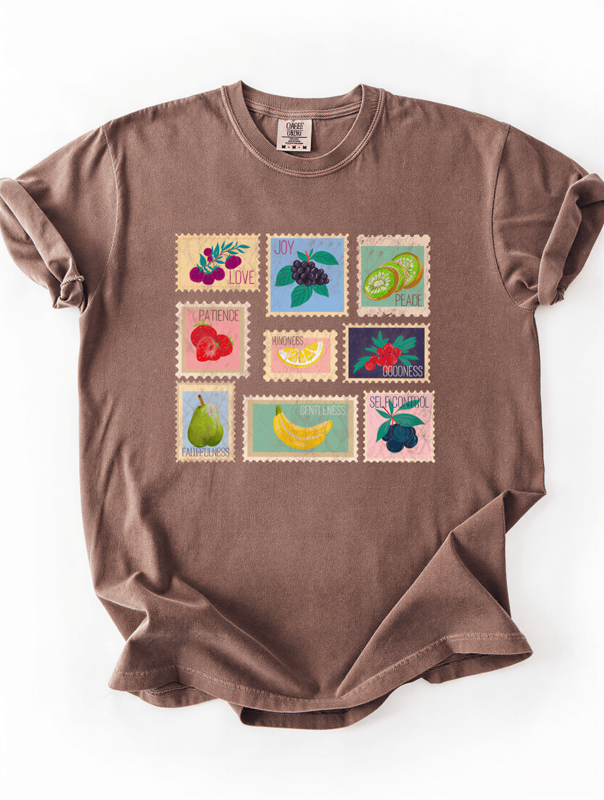 flay lay of Fruit of the Spirit Stamps Tee