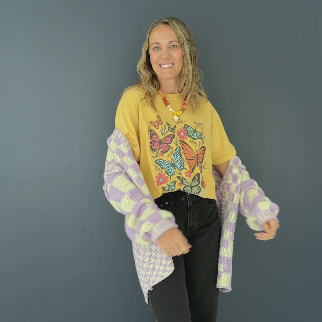 woman wearing butterflies of grace